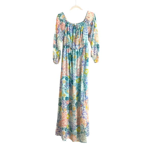 Pinkblush Off Shoulder Maternity Maxi Dress Small Cinched Waist Floral Lined NEW - Picture 1 of 11